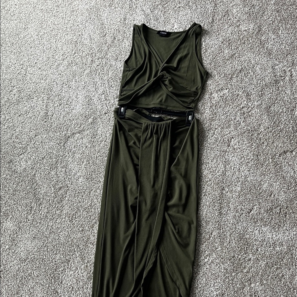 Elegant Olive Green top and skirt